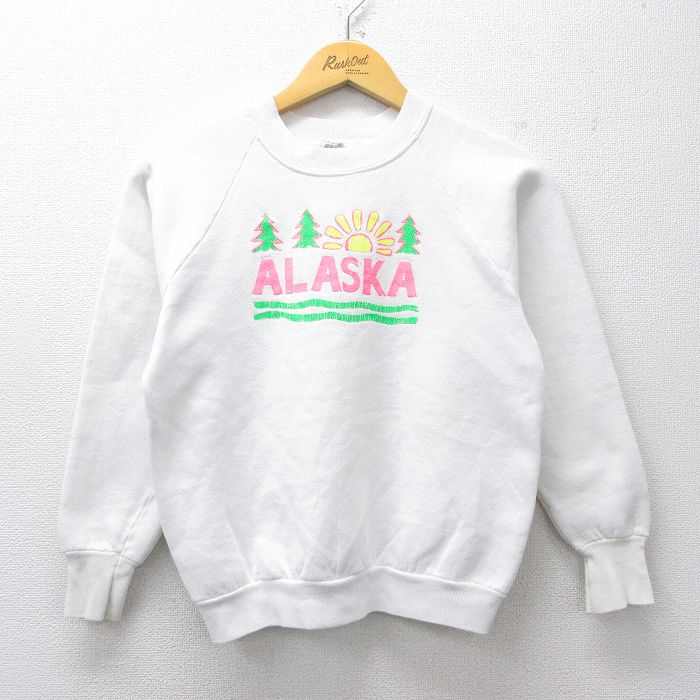 古着 フルーツオブザルーム 長袖 スウェット キッズ ボーイズ 子供服 80年代 80s アラスカ ラグラン クルーネック USA製 白 26jan28