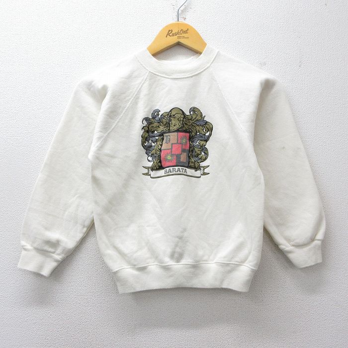 古着 ヘインズ 長袖 スウェット キッズ ボーイズ 子供服 80年代 80s BARATA ラグラン クルーネック USA製 生成り 26jan28