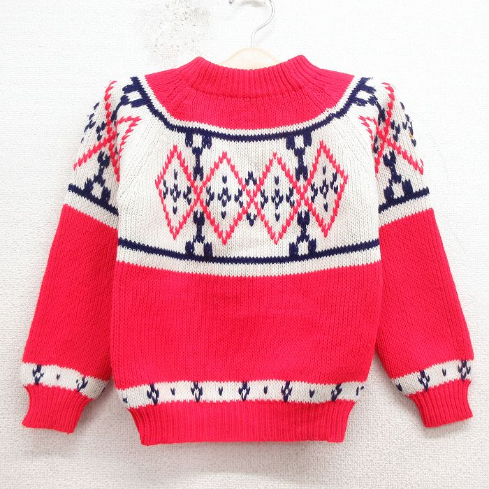 古着 JCペニー 長袖 セーター キッズ 子供服 80年代 80s アーガイル アクリル クルーネック 赤他 26jan31