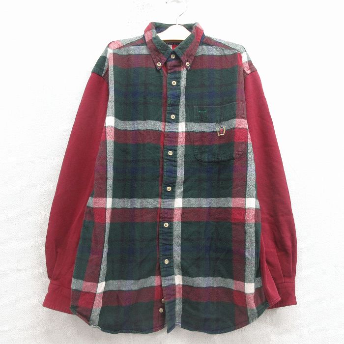 古着 トミーヒルフィガー 長袖 ブランド シャツ キッズ 子供服 90年代 90s ワンポイントロゴ コットン ボタンダウン 緑他 26jan31