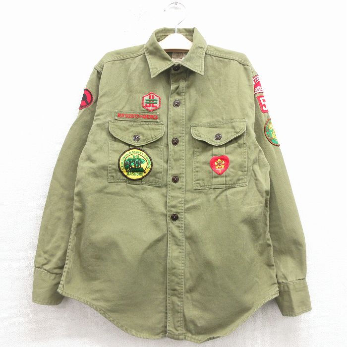 古着 長袖 ビンテージ ボーイスカウト シャツ キッズ 子供服 60年代 60s ペンシルベニア USA製 緑【spe】 26jan31