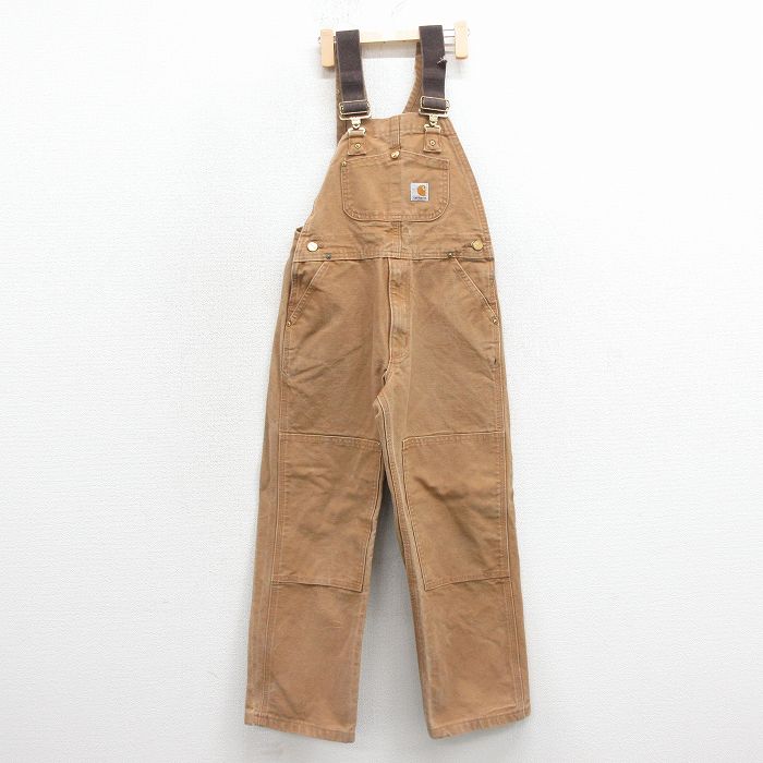 古着 カーハート オーバーオール キッズ 子供服 ダブルニー ダック地 コットン 茶 26feb04