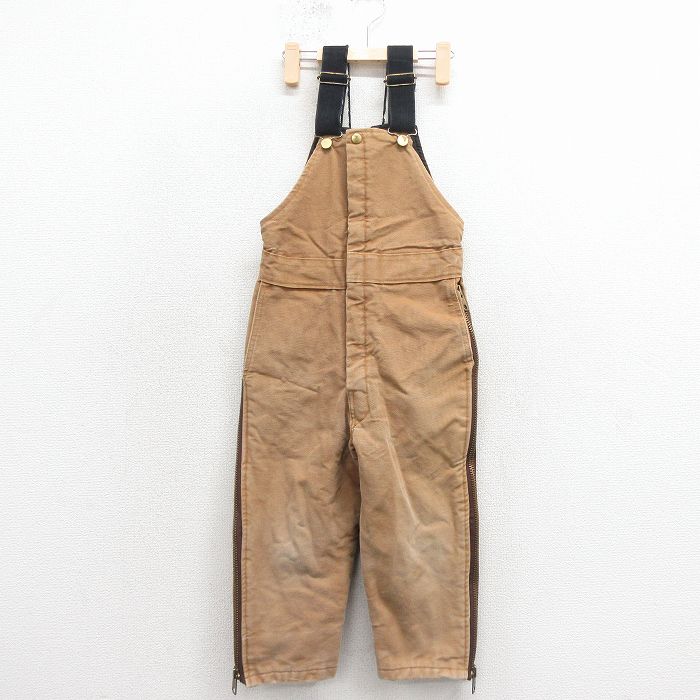 古着 オーバーオール キッズ 子供服 90年代 90s ダック地 コットン USA製 茶 内側キルティング 26feb04