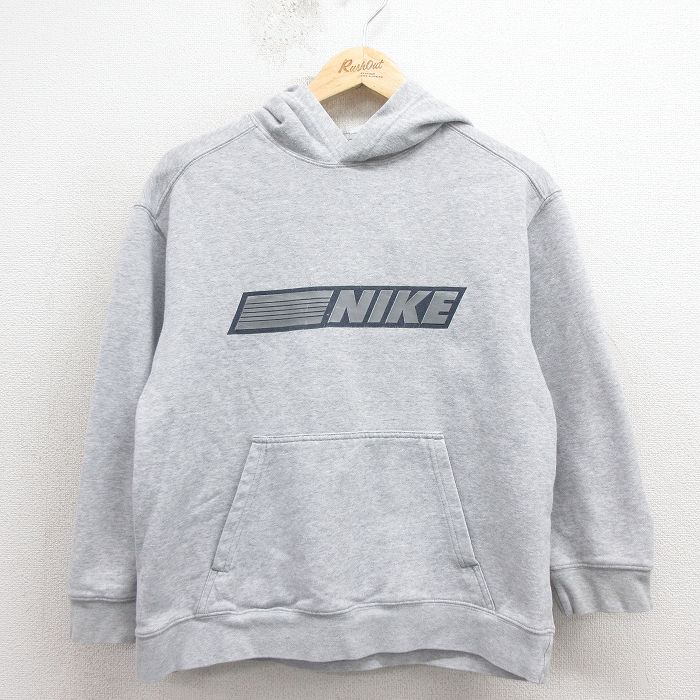 古着 ナイキ NIKE 長袖 スウェット パーカー キッズ 子供服 00年代 00s ビッグロゴ グレー 霜降り 26feb04
