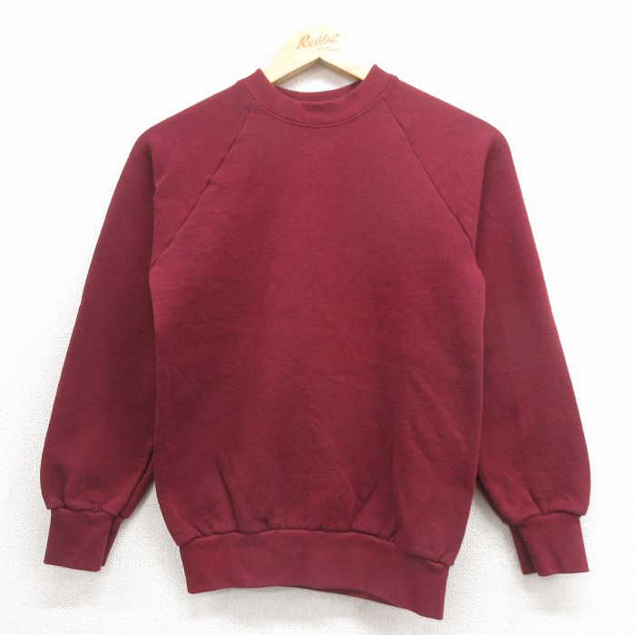 古着 フルーツオブザルーム 長袖 スウェット キッズ 子供服 90年代 90s 無地 ラグラン クルーネック USA製 エンジ 26feb04