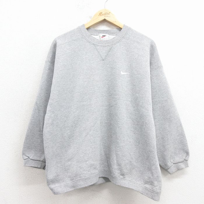 古着 ナイキ NIKE 長袖 スウェット キッズ 子供服 90年代 90s ワンポイントロゴ クルーネック USA製 グレー 霜降り【spe】 26feb04