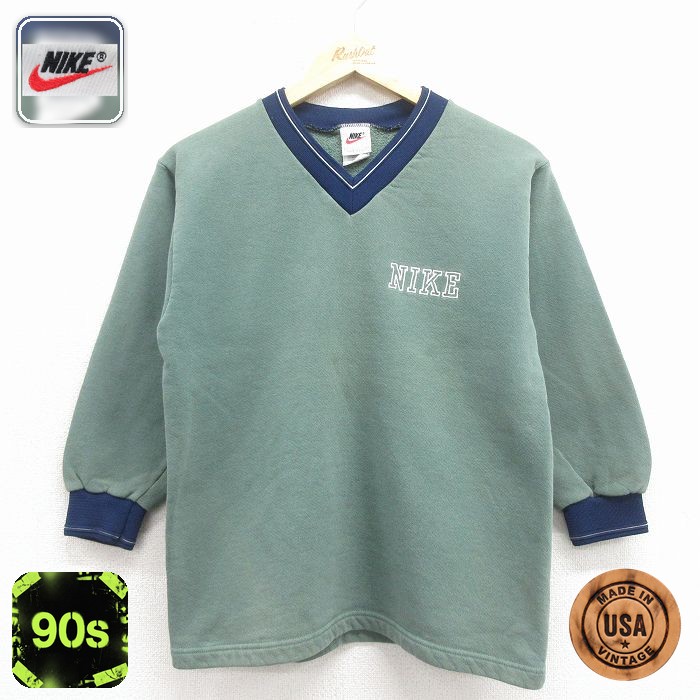 【50%OFF】ナイキ 90s 長袖スウェット ワンポイントロゴ グリーン キッズ | 古着