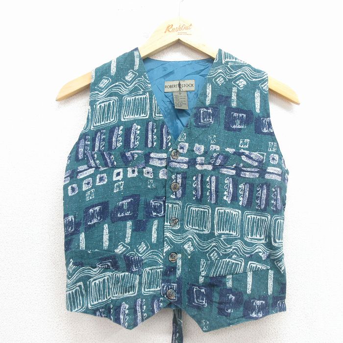 古着 ベスト キッズ ボーイズ 子供服 90年代 90s 総柄 シルク 緑他 26feb04