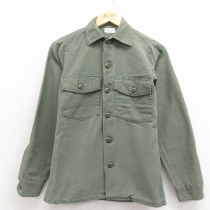 古着 長袖 ビンテージ ミリタリー シャツ キッズ ボーイズ 子供服 70年代 70s ユーティリティ コットン USA製 緑【spe】 26feb04