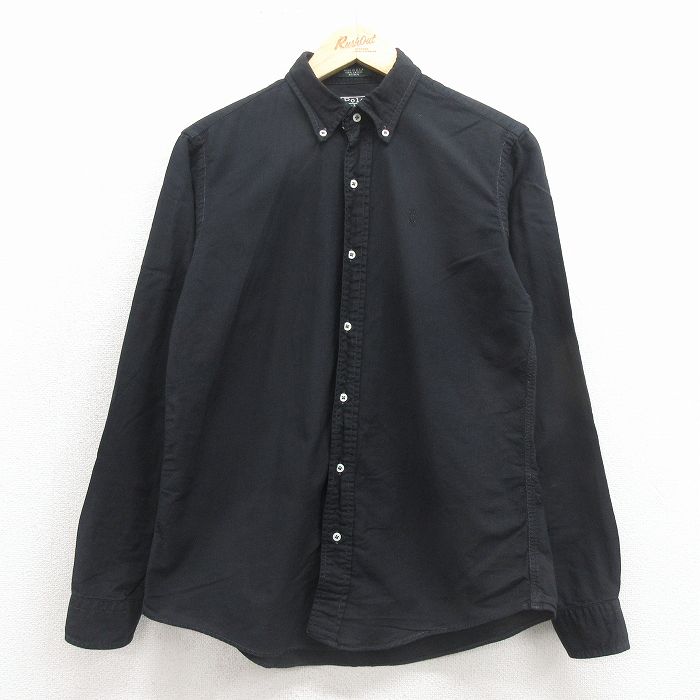 古着 ラルフローレン 長袖 ブランド シャツ キッズ ボーイズ 子供服 90年代 90s ワンポイントロゴ コットン ボタンダウン USA製 黒 26feb04