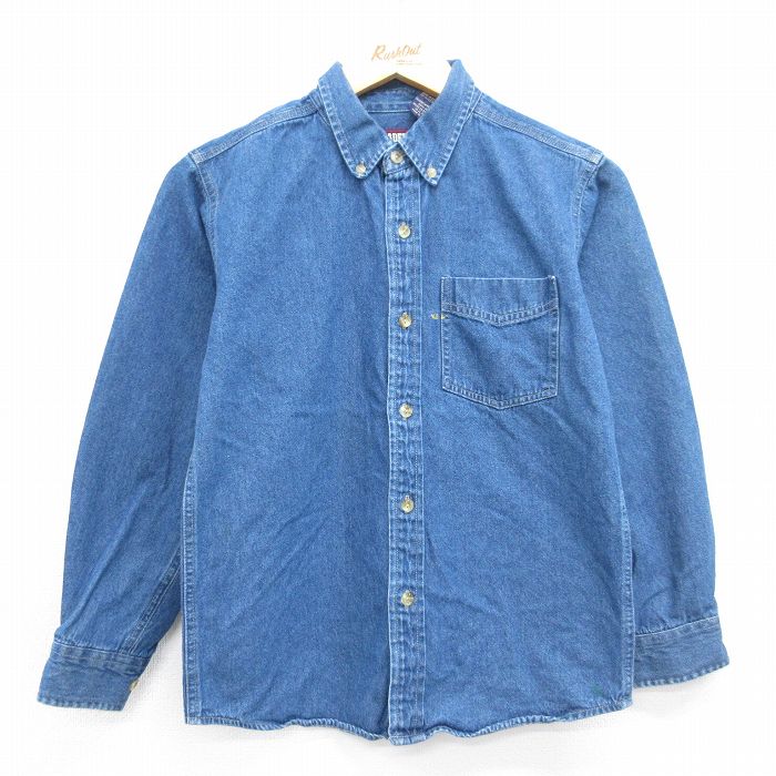 古着 FADED GLORY 長袖 シャツ キッズ 子供服 00年代 00s コットン ボタンダウン ネイビー デニム 26may23