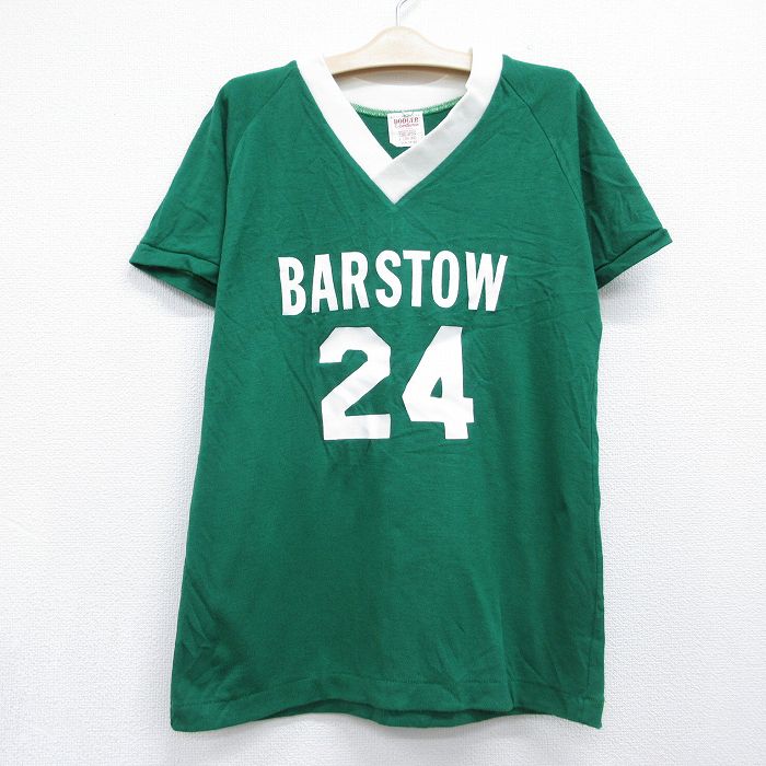 古着 半袖 ビンテージ Tシャツ キッズ ボーイズ 子供服 70年代 70s BARSTOW 24 ラグラン Vネック グリーン 26jun11