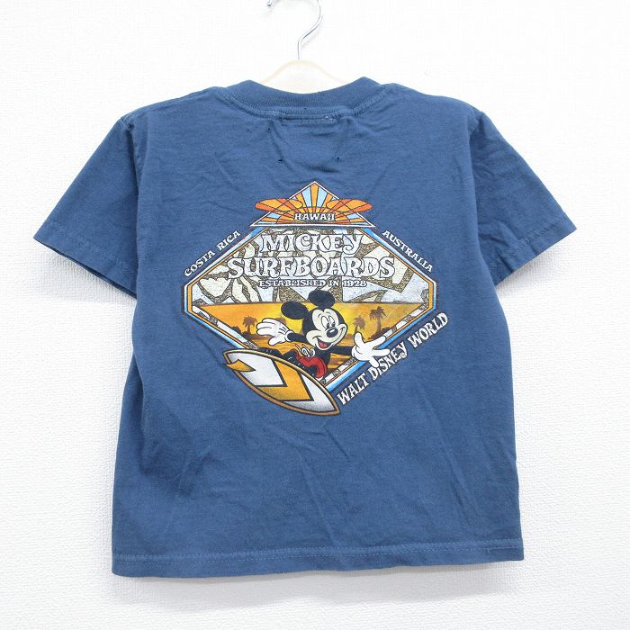 古着 半袖 ビンテージ Tシャツ キッズ ボーイズ 子供服 00年代 00s ディズニー ミッキー サーフボード コットン クルーネック ネイビー 26jun11