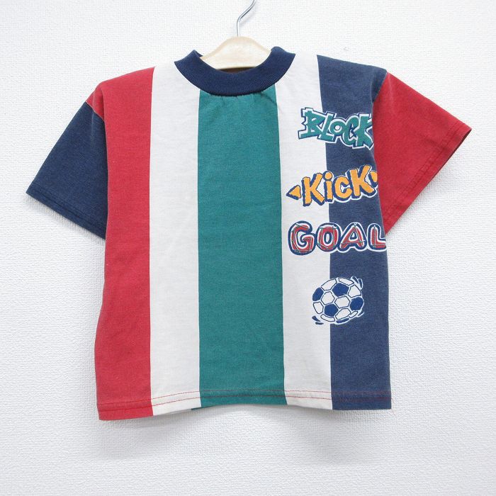 古着 半袖 ビンテージ Tシャツ キッズ ボーイズ 子供服 90年代 90s サッカー クルーネック USA製 ホワイト ストライプ 26jun11