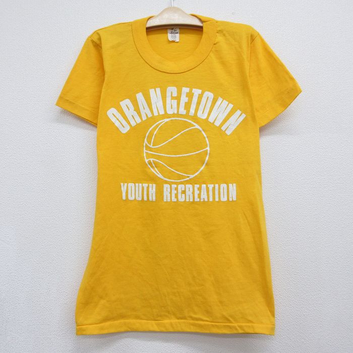 古着 半袖 ビンテージ Tシャツ キッズ ボーイズ 子供服 80年代 80s ORANGETOWN バスケットボール クルーネック USA製 イエロー 26jun11