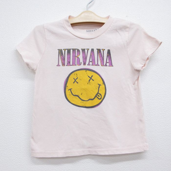 古着 半袖 ロック バンド Tシャツ キッズ ボーイズ 子供服 ニルバーナ ニルヴァーナ クルーネック ピンク 26jun11