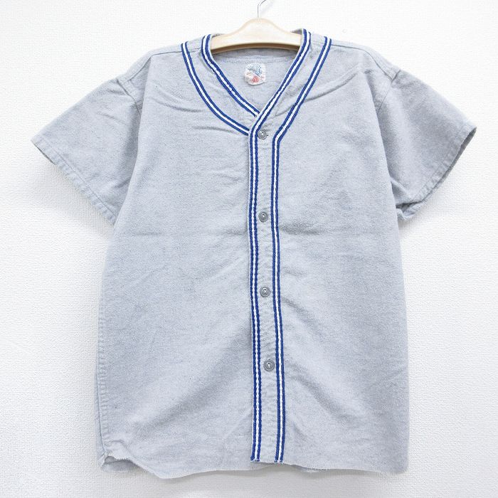 60s 半袖ベースボールシャツ 無地 グレー キッズ | 古着