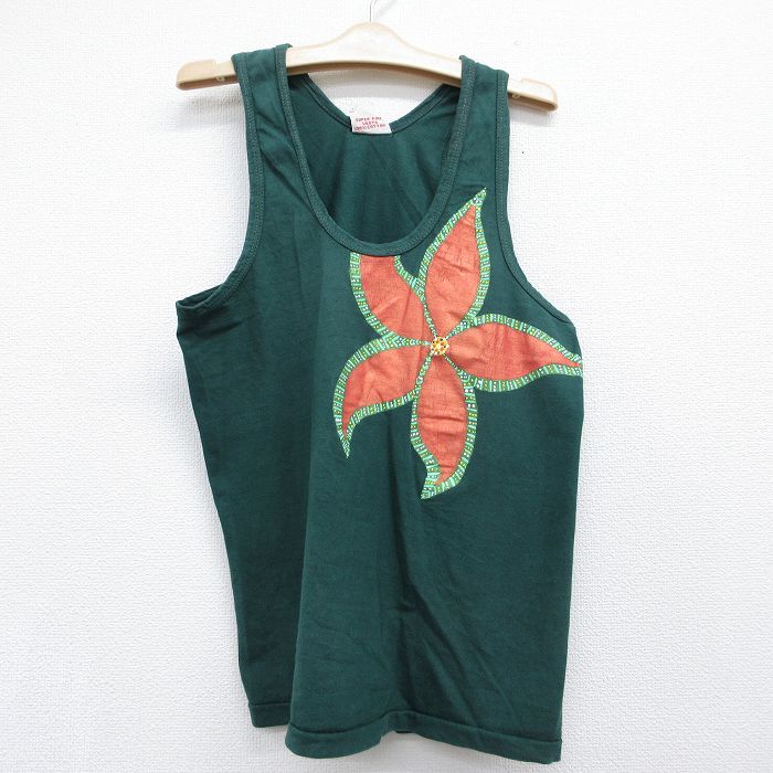 古着 ビンテージ タンクトップ キッズ ボーイズ 子供服 90年代 90s 花 コットン クルーネック グリーン 26jul06