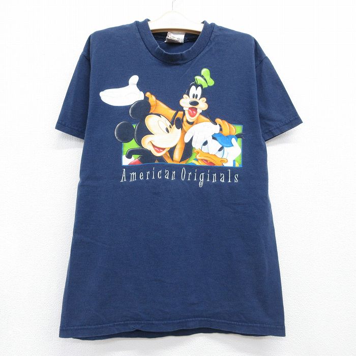 ディズニー 90s 半袖Tシャツ ミッキー グーフィー ネイビー キッズ | 古着