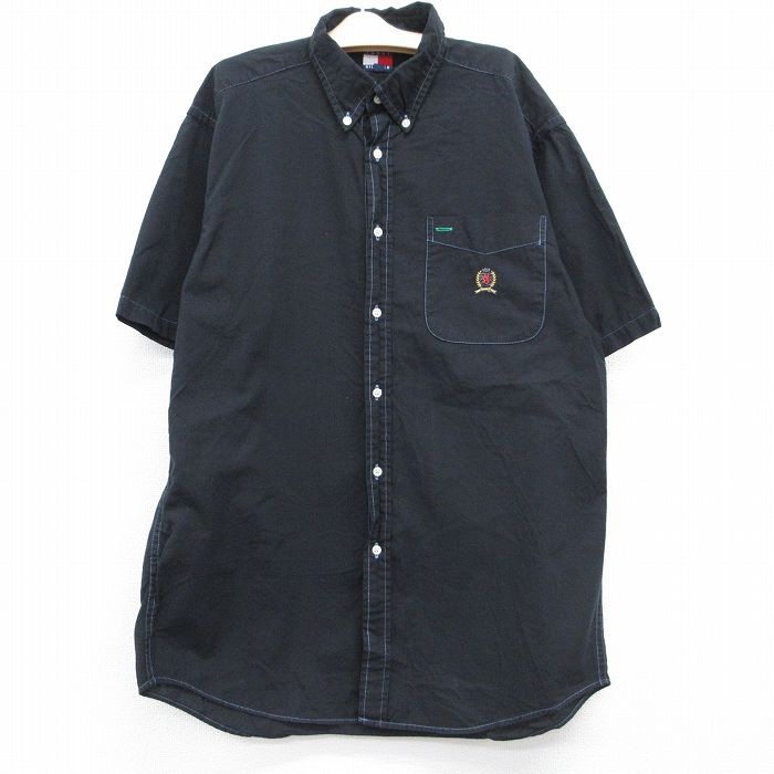 トミーヒルフィガー 90s 半袖シャツ ワンポイントロゴ ブラック キッズ | 古着
