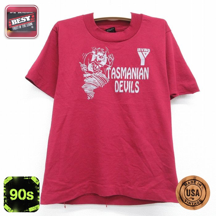 フルーツオブザルーム 90s 半袖Tシャツ タズ バーガンディ キッズ | 古着
