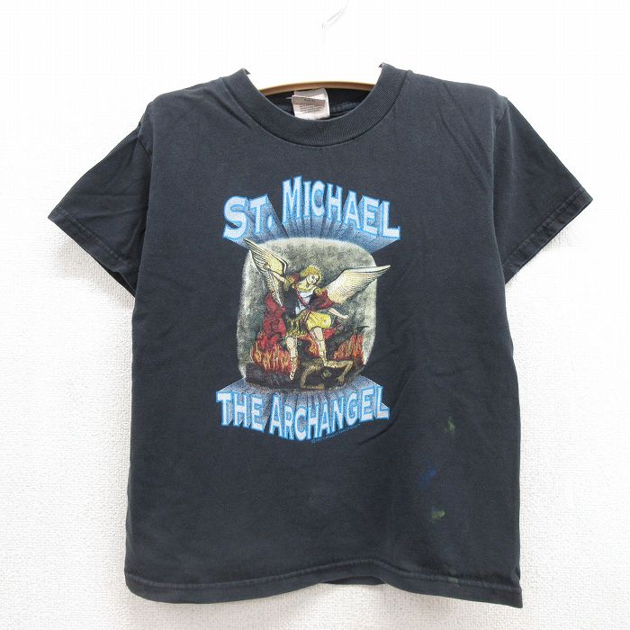 ヘインズ 90s 半袖Tシャツ 大天使ミカエル ブラック キッズ | 古着
