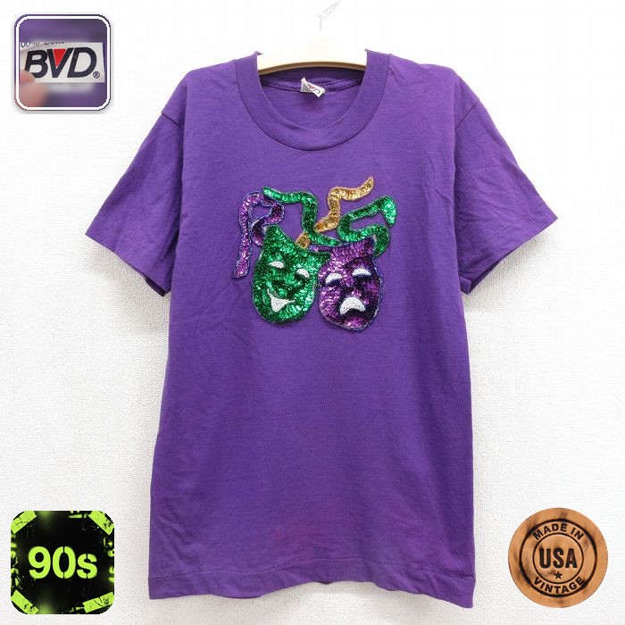 BVD 90s 半袖Tシャツ マルディグラマスク パープル キッズ | 古着