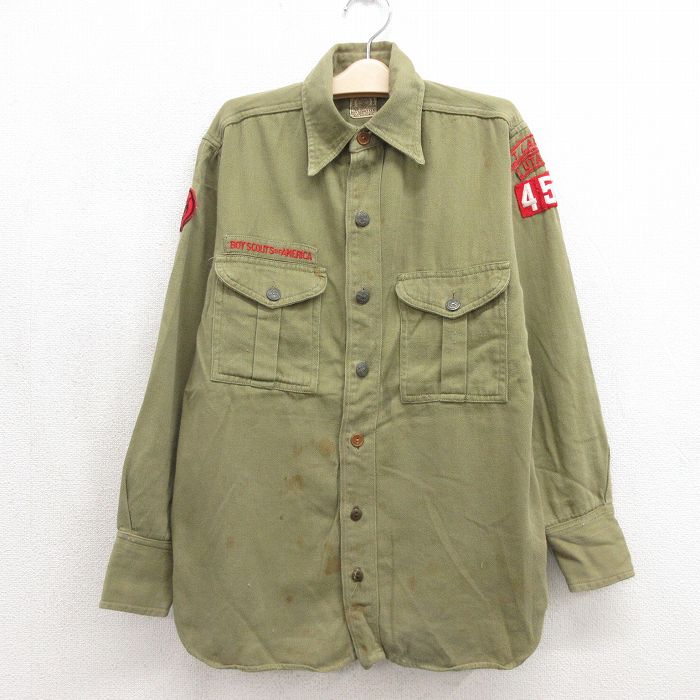 ボーイスカウト 50s 長袖シャツ チェンジボタン カーキ キッズ | 古着