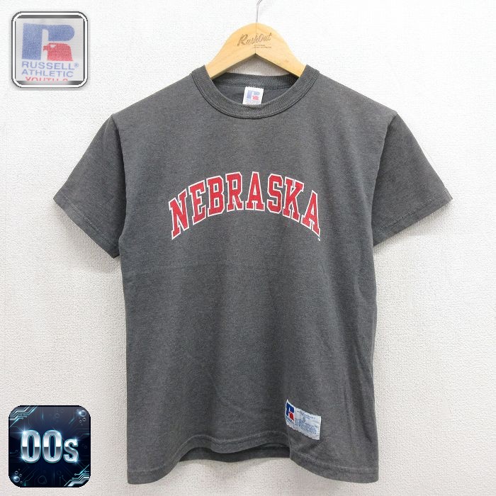 ラッセル 00s 半袖Tシャツ ネブラスカ グレー キッズ | 古着