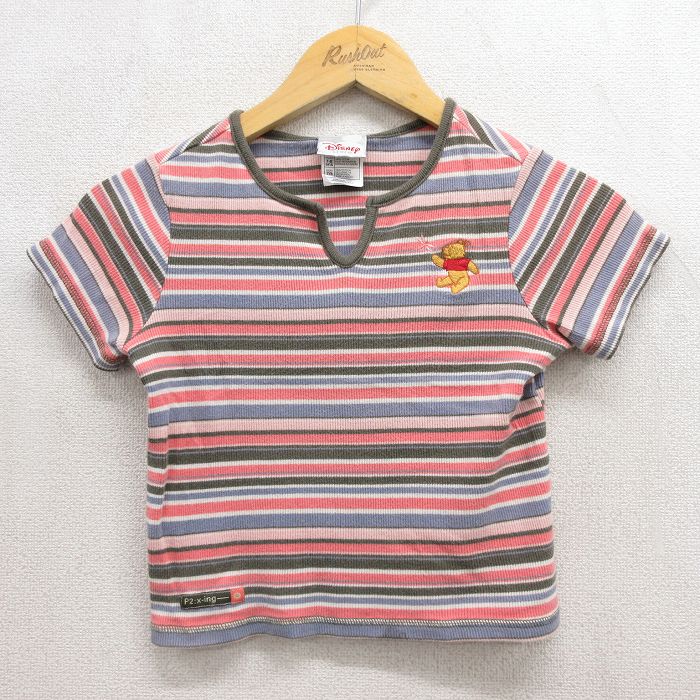 ディズニー 00s 半袖Tシャツ くまのプーさん ピンクボーダー キッズ | 古着