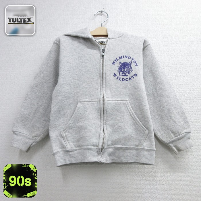 TULTEX 長袖 子供服 フルジップ パーカー キッズ 90s スウェット ワイルドキャッツ グレー 霜降り | 古着