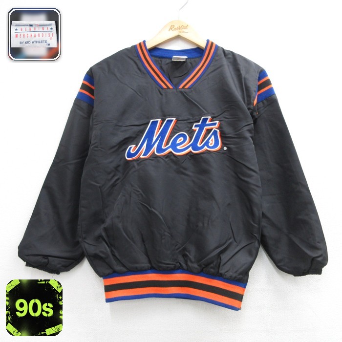Kid Athlete 90s プルオーバージャケット ニューヨークメッツ ブラック キッズ | 古着