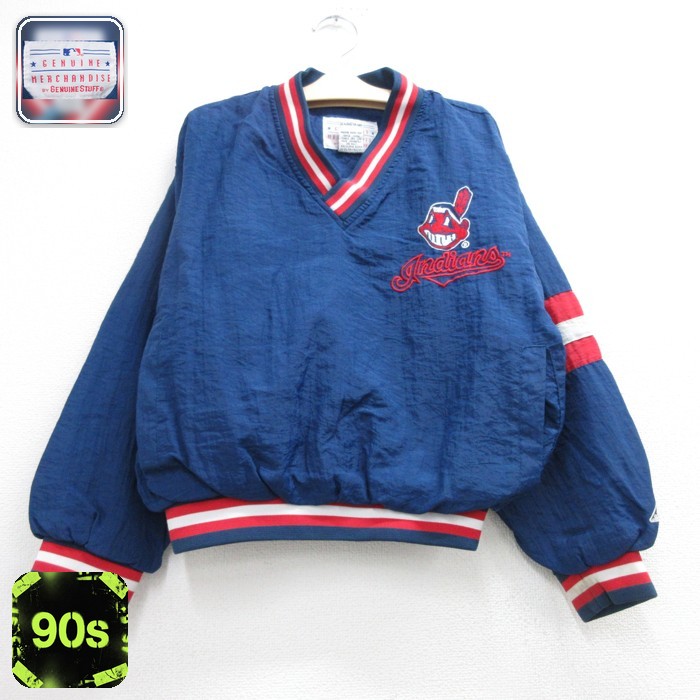 Genuine Stuff 90s 長袖シャツ MLBクリーブランドインディアンス刺繍ロゴ ネイビー キッズ | 古着