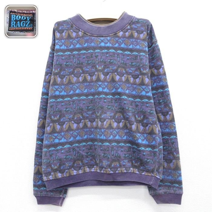 BODY RAGZ 90s 長袖スウェット 総柄 パープル キッズ | 古着