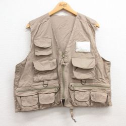 【50%OFF】L★古着 フィッシング ベスト メンズ コットン 濃ベージュ カーキ 24nov01 中古 アウター