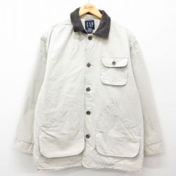 【50%OFF】XL★古着 ギャップ GAP 長袖 カバーオール メンズ 00年代 00s ダック地 大きいサイズ コットン 襟レザー ベージュ カーキ 内側キルティング 【spe】 25feb05 中古 アウター
