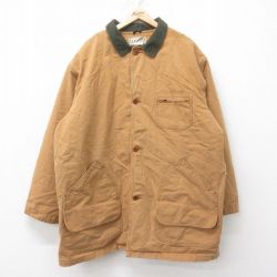 XL★古着 エルエルビーン LLBEAN 長袖 カバーオール メンズ 90年代 90s 襟コーデュロイ ダック地 プリマロフト 大きいサイズ ロング丈 コットン USA製 茶 ブラウン 25feb12 中古 アウター