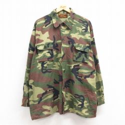 XL★古着 長袖 ハンティング ジャケット メンズ 80年代 80s ウッドランドカモ 大きいサイズ コットン 緑他 グリーン 迷彩 25feb25 中古 アウター