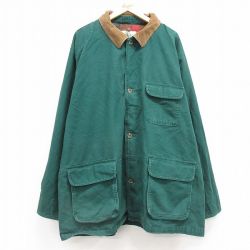 XL★古着 エディーバウアー 長袖 カバーオール メンズ 00年代 00s ダック地 大きいサイズ ロング丈 コットン 襟コーデュロイ 緑 グリーン 内側フランネル 【spe】 25feb25 中古 アウター