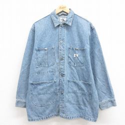 XL★古着 カルバンクライン Calvin Klein 長袖 カバーオール メンズ コットン 紺 ネイビー デニム 25aug12 中古 アウター