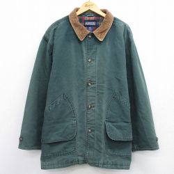 XL★古着 ランズエンド 長袖 カバーオール メンズ 00年代 00s 襟コーデュロイ 内側キルティング ロング丈 コットン 緑 グリーン 内側フランネル 25sep24 中古 アウター