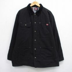 XL★古着 ラングラー Wrangler 長袖 カバーオール メンズ ダック地 大きいサイズ ロング丈 黒 ブラック 内側ブランケット 25sep24 中古 アウター