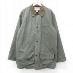 XL★古着 エルエルビーン LLBEAN 長袖 カバーオール メンズ 00年代 00s ダック地 襟コーデュロイ プリマロフト 大きいサイズ ロング丈 コットン 緑系 グリーン 内側フランネル 25oct22 中古 アウター