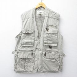 XL★古着 エディーバウアー フィッシング ベスト メンズ 00年代 00s 大きいサイズ コットン 薄ベージュ カーキ 内側メッシュ 【spe】 25oct24 中古 アウター