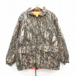 【20%OFF】XL★古着 長袖 ハンティング ジャケット メンズ ブラッシュカモ リバーシブル 大きいサイズ コットン 茶系他 迷彩 25nov20