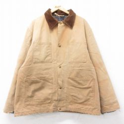 XL★古着 リバティ 長袖 カバーオール メンズ 90年代 90s ダック地 襟コーデュロイ 大きいサイズ USA製 茶系他 内側ブランケット 25dec17