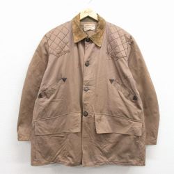 XL★古着 長袖 ビンテージ ハンティング ジャケット メンズ 70年代 70s 大きいサイズ ロング丈 襟コーデュロイ 濃ベージュ 26jan17