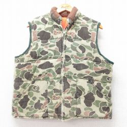 L★古着 ハンティング ベスト メンズ 80年代 80s ダックハンターカモ リバーシブル 緑他 迷彩 26jan20