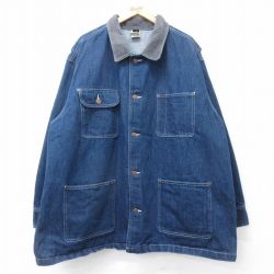 XL★古着 長袖 カバーオール メンズ 90年代 90s 襟コーデュロイ 大きいサイズ ロング丈 コットン カナダ製 濃紺 デニム【spe】26feb03