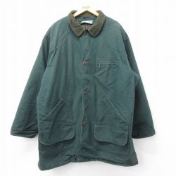 XL★古着 エルエルビーン 長袖 ハンティング ジャケット メンズ 90年代 90s ダック地 襟コーデュロイ プリマロフト 大きいサイズ ロング丈 コットン 濃緑他 内側フランネル【spe】26feb03